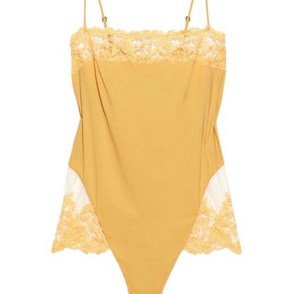 LA PERLA yellow macéame bodysuit.